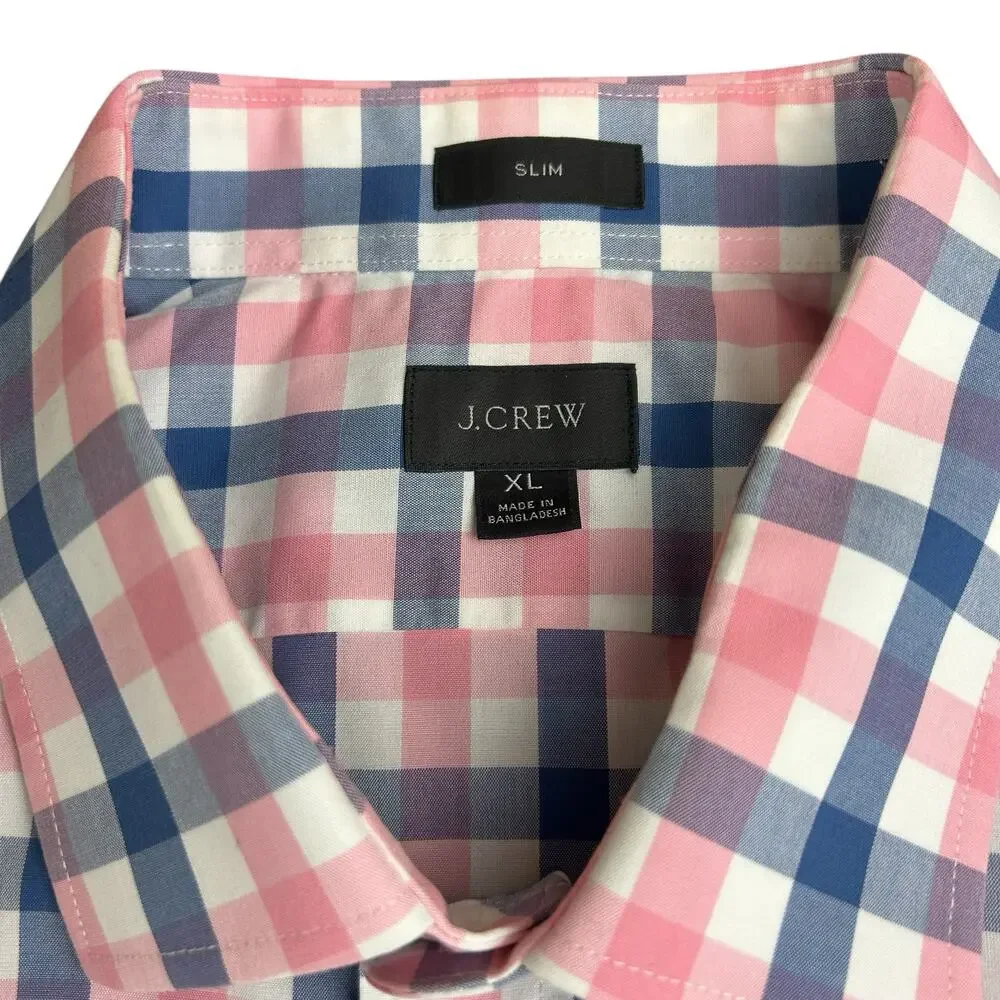 J.Crew Shirt Men Size XL Slim Fit Light Blue Pink Check Classic Preppy Button Up